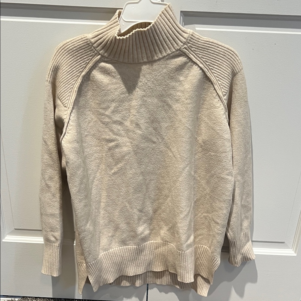 Women's Cream Ribbed Mock Neck Sweater